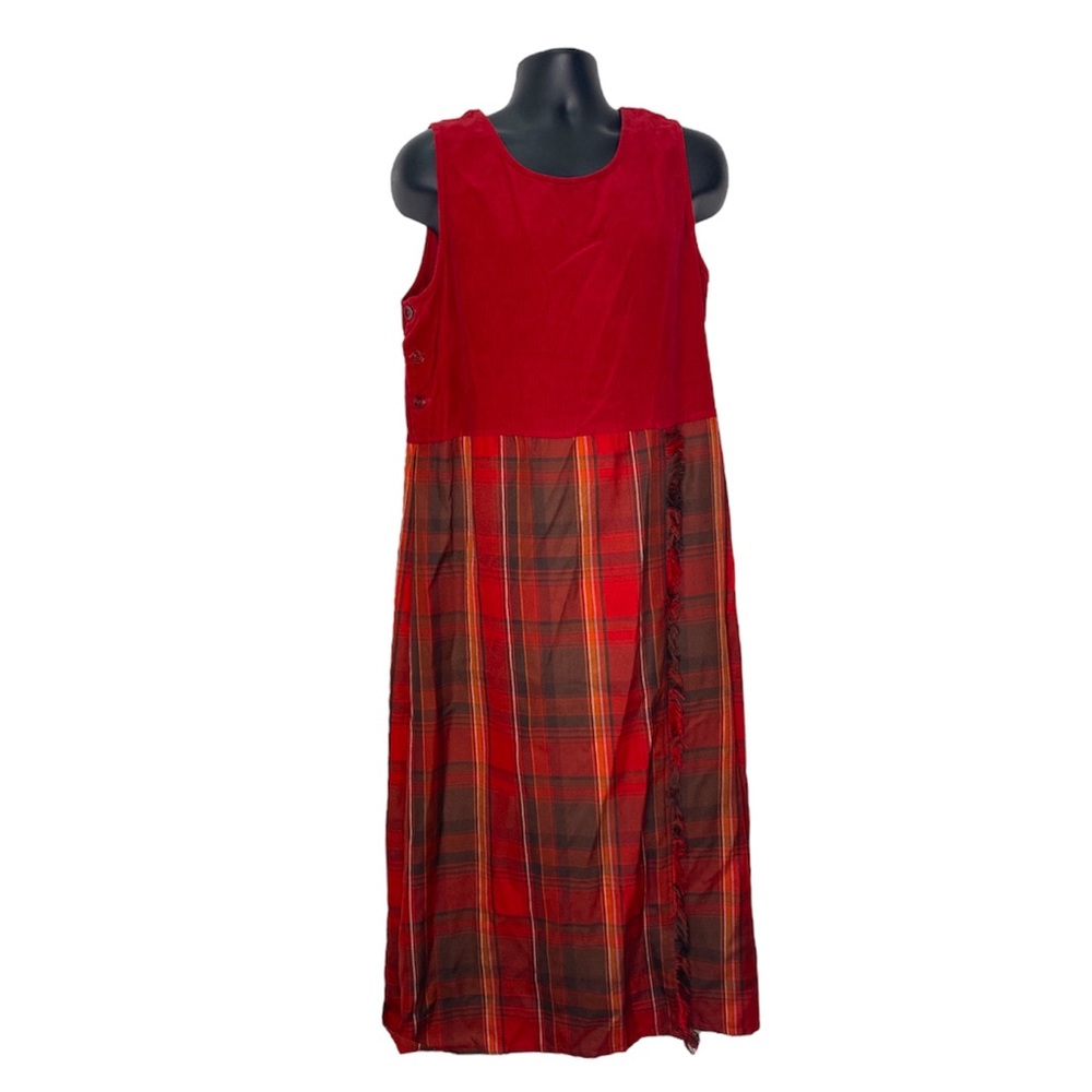 Carolina Colours Sleeveless Plaid Thank Dress (Size:16, Color:Red)